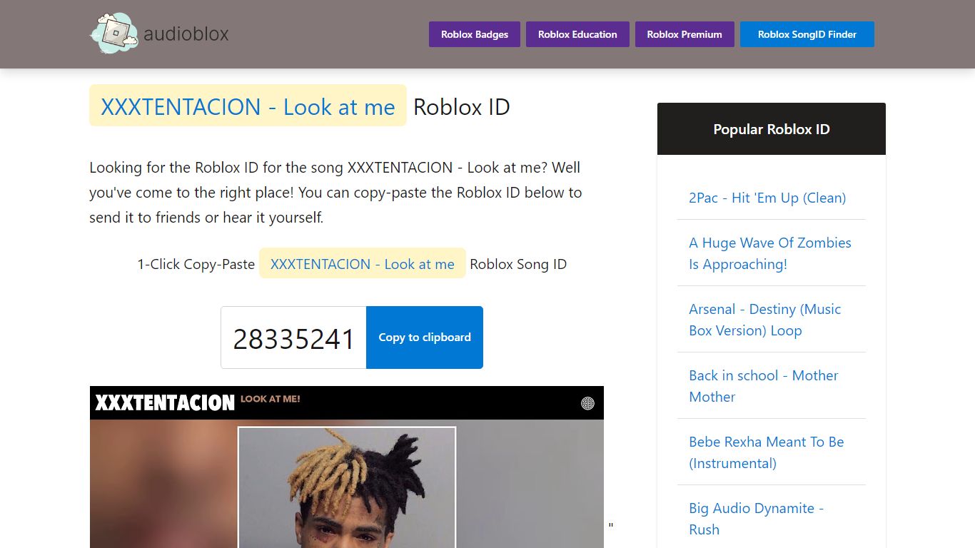 XXXTENTACION - Look at me Roblox ID - audioblox.digital