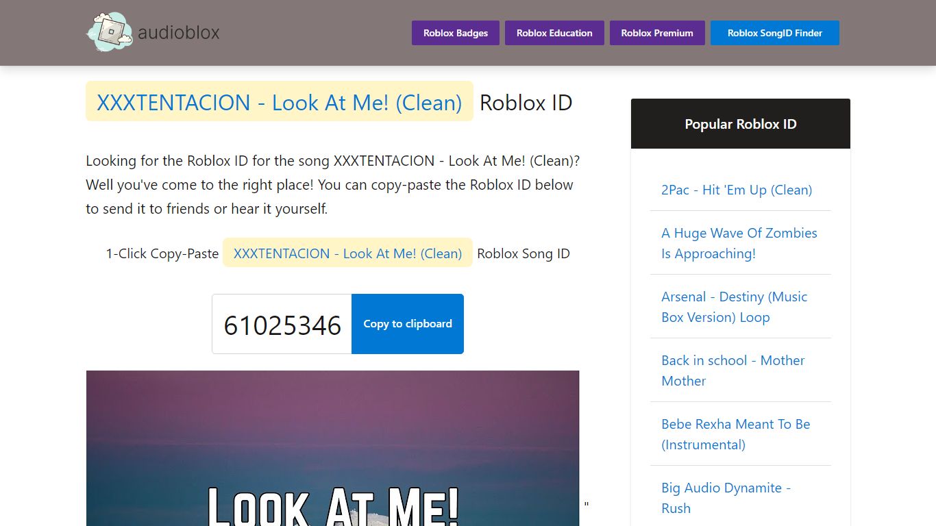 XXXTENTACION - Look At Me! (Clean) Roblox ID